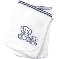 HÜTTE & CO Waschhandschuh 2er Pack Elefant Weiß
