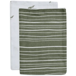 Jollein Waschlappen Musselin 2er-Pack Stripe Olive Leaf Green