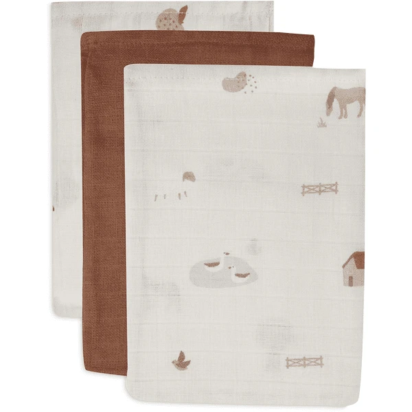 Jollein Waschlappen Musselin 3er-Pack Farm 1 Jollein Waschlappen Musselin 3er-Pack Farm