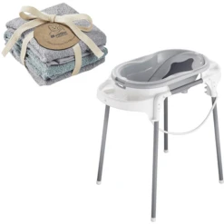 Rotho Babydesign Badestation TOP Stone Grey + 3er Set Waschtücher Gratis