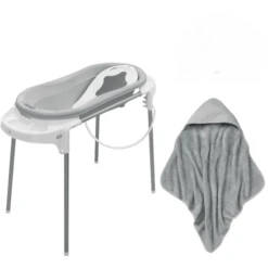 Rotho Babydesign Badestation TOP Xtra Stone Grey + Kapuzenhandtuch Stone Grey Gratis